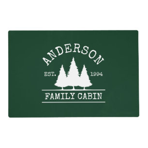 Cabin Family Name Forest Green Laminated Placemat