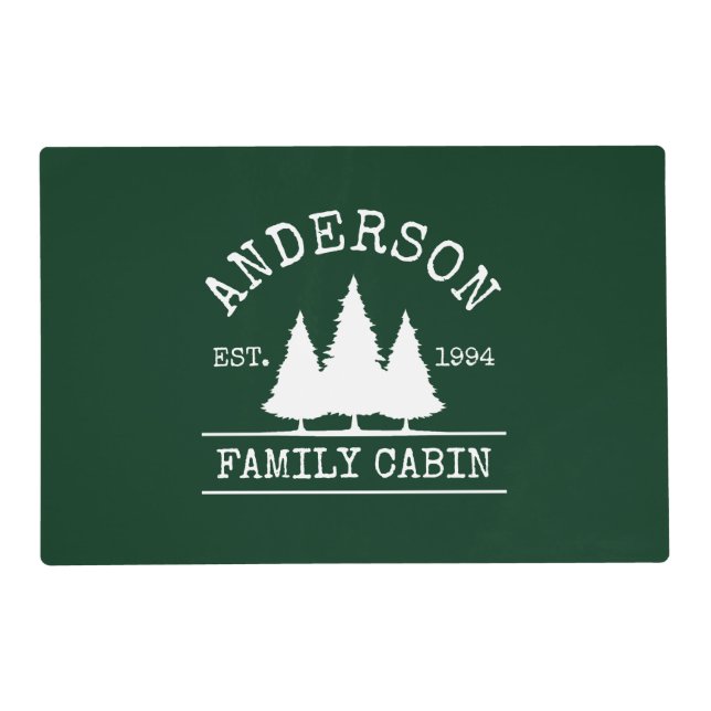 Cabin Family Name Forest Green Laminated Placemat (Front)