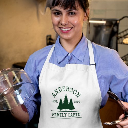 Cabin Family Name Forest Green Long Apron