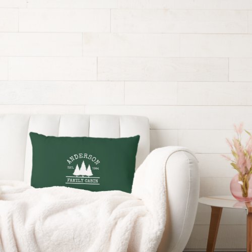 Cabin Family Name Forest Green Lumbar Pillow