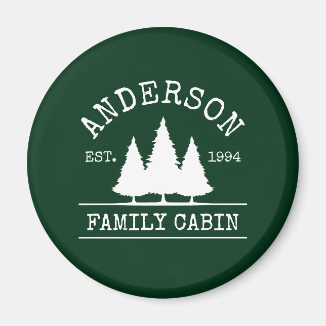 Cabin Family Name Forest Green Magnet (Front)