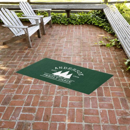 Cabin Family Name Forest Green Outdoor Rug