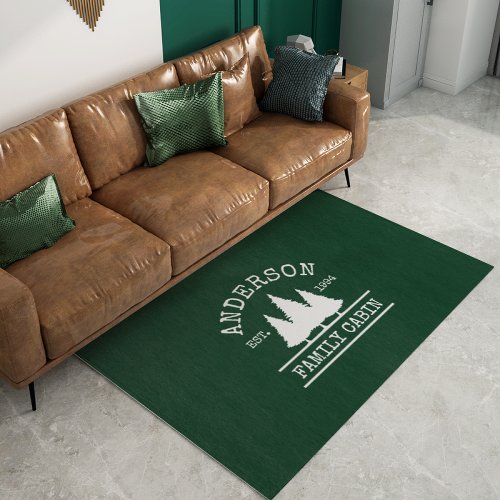 Cabin Family Name Forest Green Rug