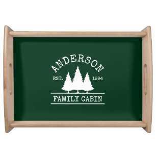 Cabin Family Name Forest Green Serving Tray