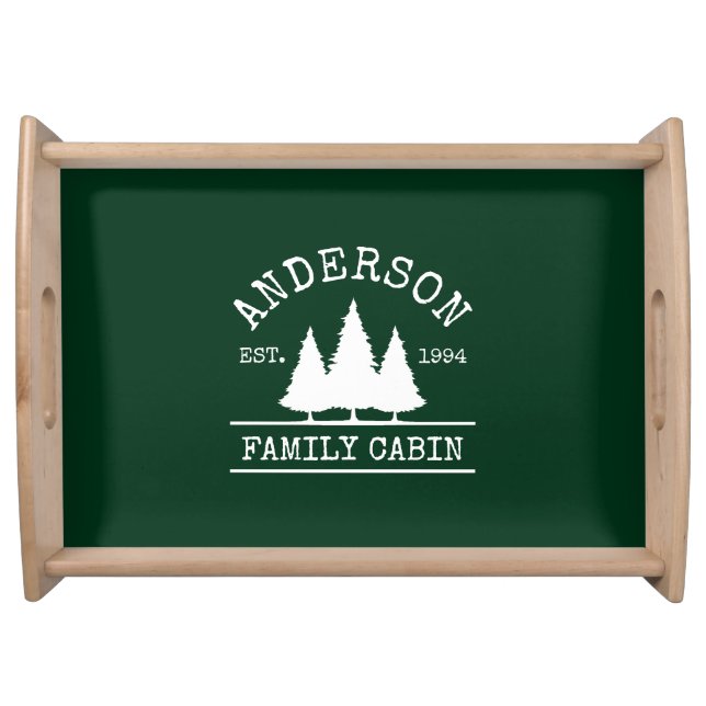 Cabin Family Name Forest Green Serving Tray (Front)