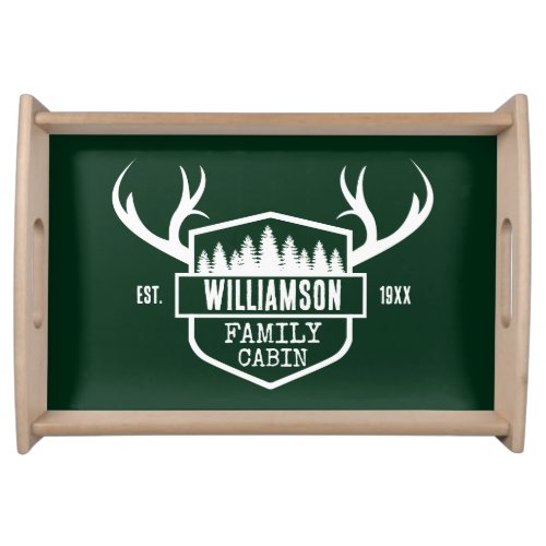 Cabin Family Name Forest Green Serving Tray