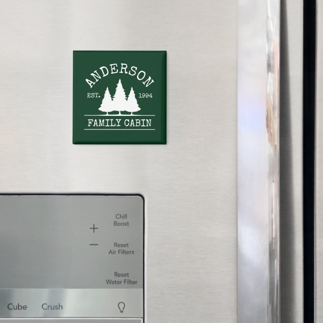 Cabin Family Name Forest Green Square Magnet (In Situ (Fridge))