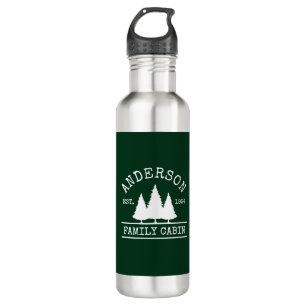 Cabin Family Name Forest Green Stainless Steel Water Bottle