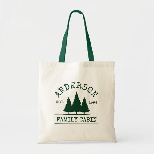 Cabin Family Name Forest Green Tote Bag