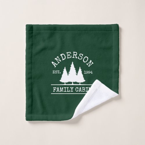 Cabin Family Name Forest Green Wash Cloth