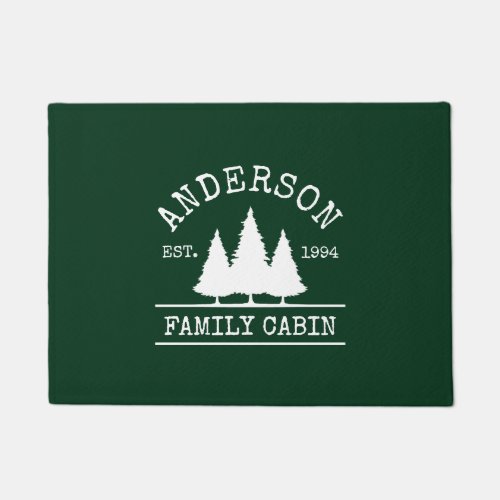 Cabin Family Name Forest Pines Green Doormat