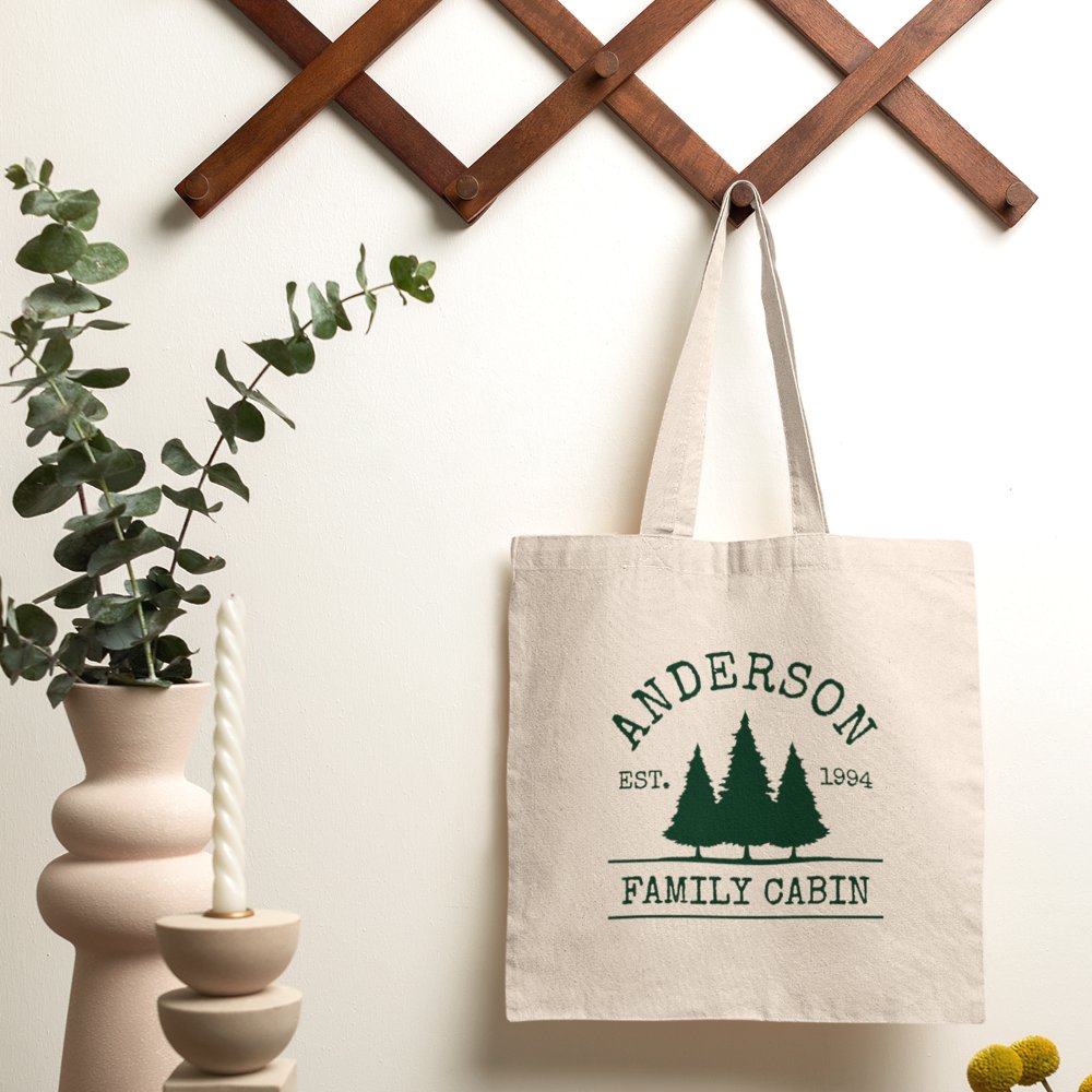 Cabin Family Name Forest Trees Custom Name Tote Bag