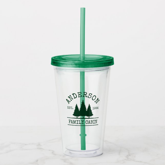 Cabin Family Name Green  Acrylic Tumbler (Front)