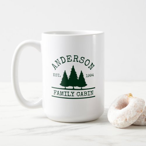 Cabin Family Name Green Pine Trees Coffee Mug