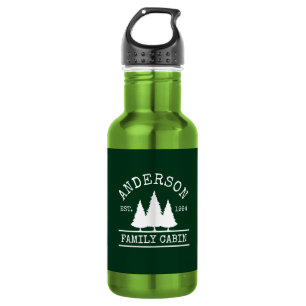 Cabin Family Name Green Stainless Steel Water Bottle