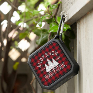 Cabin Family Name Pines Red Buffalo Plaid Small Bluetooth Speaker