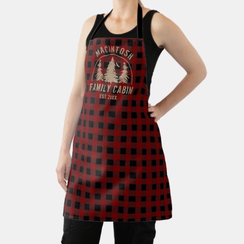 Cabin Family Name Red Black Buffalo Plaid Apron