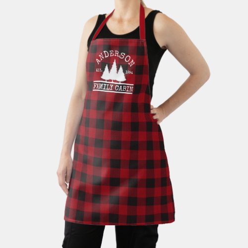 Cabin Family Name Red Buffalo Plaid Apron