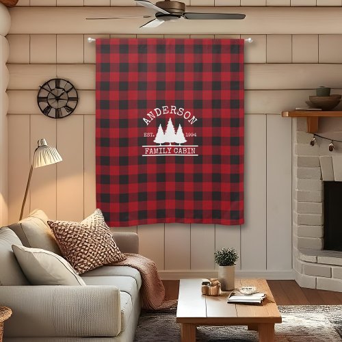 Cabin Family Name Red Buffalo Plaid Blackout Curtains