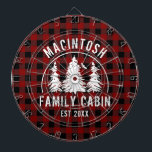 Cabin Family Name Red Buffalo Plaid Dart Board<br><div class="desc">Create a personalized dartboard featuring rustic red and black buffalo check plaid and an image of forest pine trees in the woods with your custom text in white (shown with NAME FAMILY CABIN and year established date). All text is editable. Ideal for a family cabin, mountain lodge, lake house or...</div>