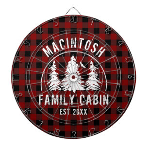 Cabin Family Name Red Buffalo Plaid Dart Board