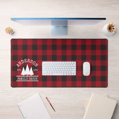 Cabin Family Name Red Buffalo Plaid Desk Mat