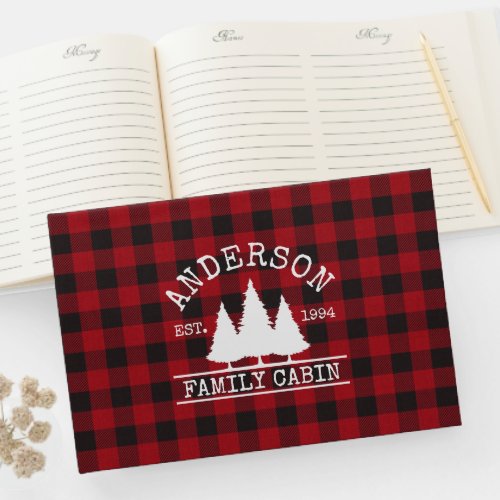 Cabin Family Name Red Buffalo Plaid Guest Book