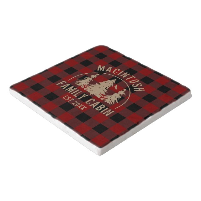 Cabin Family Name Red Buffalo Plaid Keepsake Trive Trivet (Corner)