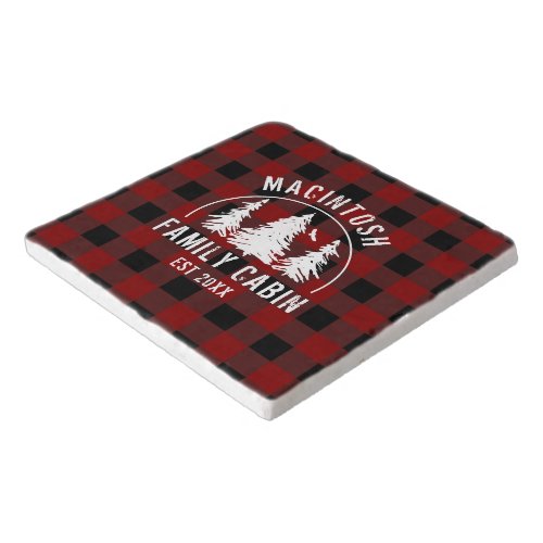 Cabin Family Name Red Buffalo Plaid Keepsake Trivet