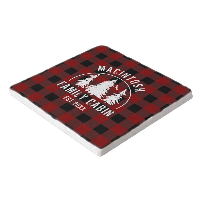 Cabin Family Name Red Buffalo Plaid Keepsake Trivet (Corner)