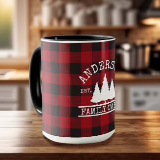 Cabin Family Name Red Buffalo Plaid Large Mug