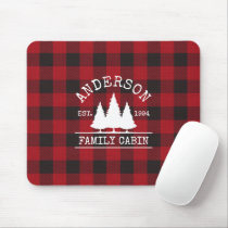 Cabin Family Name Red Buffalo Plaid Mouse Pad