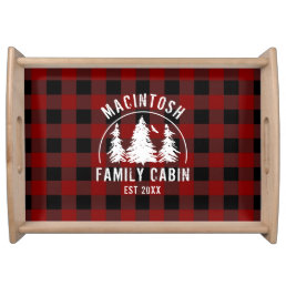 Cabin Family Name Red Buffalo Plaid Serving Tray