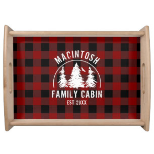 Cabin Family Name Red Buffalo Plaid Serving Tray