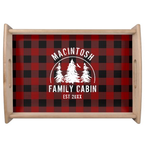 Cabin Family Name Red Buffalo Plaid Serving Tray