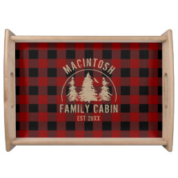 Cabin Family Name Red Buffalo Plaid Serving Tray