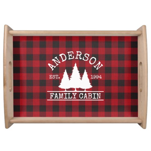 Cabin Family Name Red Buffalo Plaid Serving Tray