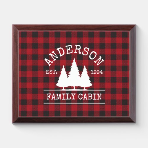 Cabin Family Name Red Buffalo Plaid Wall Plaque