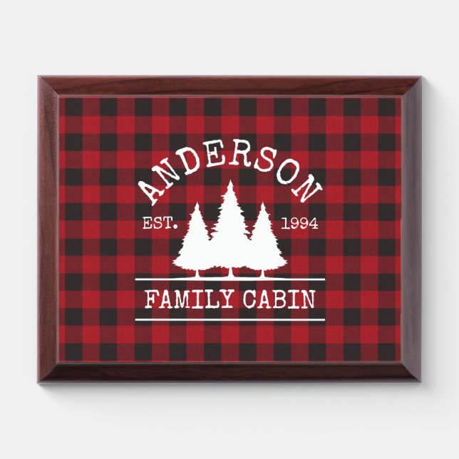 Cabin Family Name Red Buffalo Plaid Wall Plaque (Horizontal)