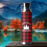 Cabin Family Name Red Buffalo Plaid Water Bottle<br><div class="desc">Family Name Cabin Red Buffalo Plaid with Pine Trees Reusable Water Bottle</div>