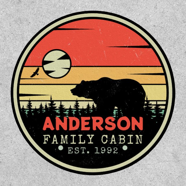 Cabin Family Name Retro Pine Trees Bear Souvenir Patch (Front)