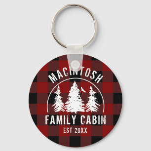 Cabin Family Name Rustic Red Buffalo Plaid Keychain