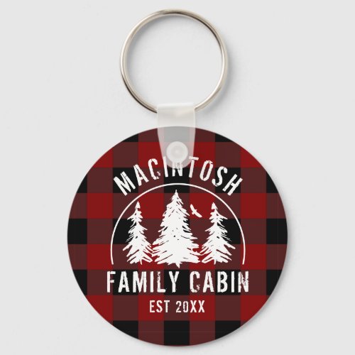 Cabin Family Name Rustic Red Buffalo Plaid Keychain