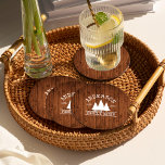 Cabin Family Name Rustic Wood Forest Round Paper Coaster<br><div class="desc">Family Name Cabin Rustic Wood and Pine Trees Paper Coaster</div>