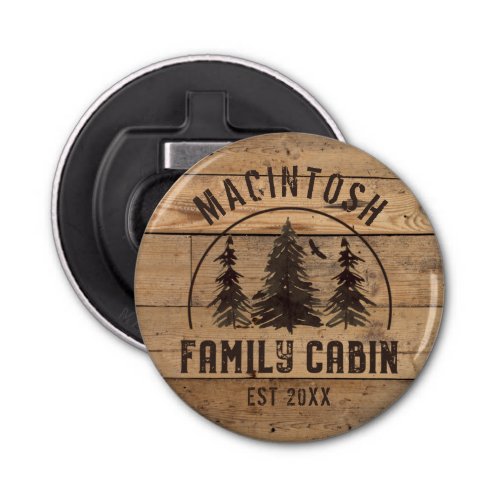 Cabin Family Name Rustic Wood Forest Trees Bottle Opener