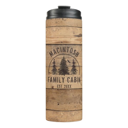 Cabin Family Name Rustic Wood Personalized Thermal Tumbler