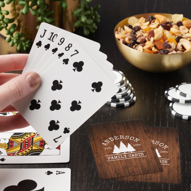 Cabin Family Name Rustic Wood Print Poker Cards (In Situ)