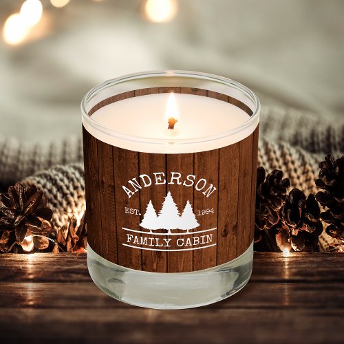 Cabin Family Name Rustic Wood Print Scented Candle