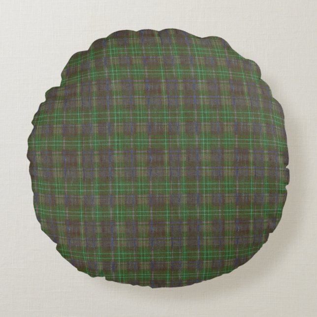 Cabin Forest Green Tartan Round Pillow (Front)