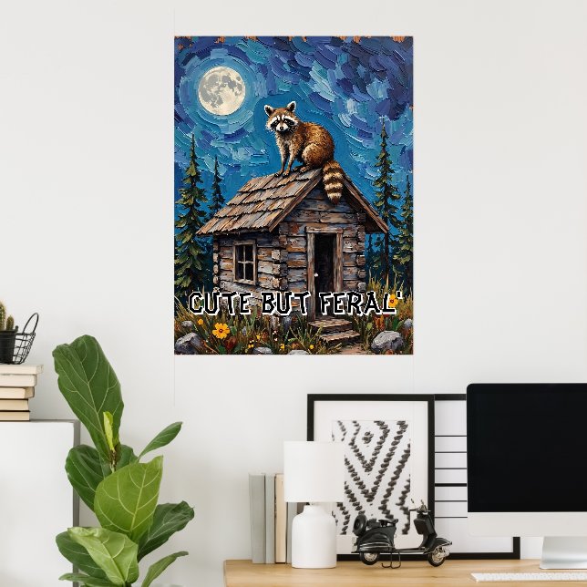 Cabin Guardian: Raccoon's Nightly Watch Poster (Home Office)